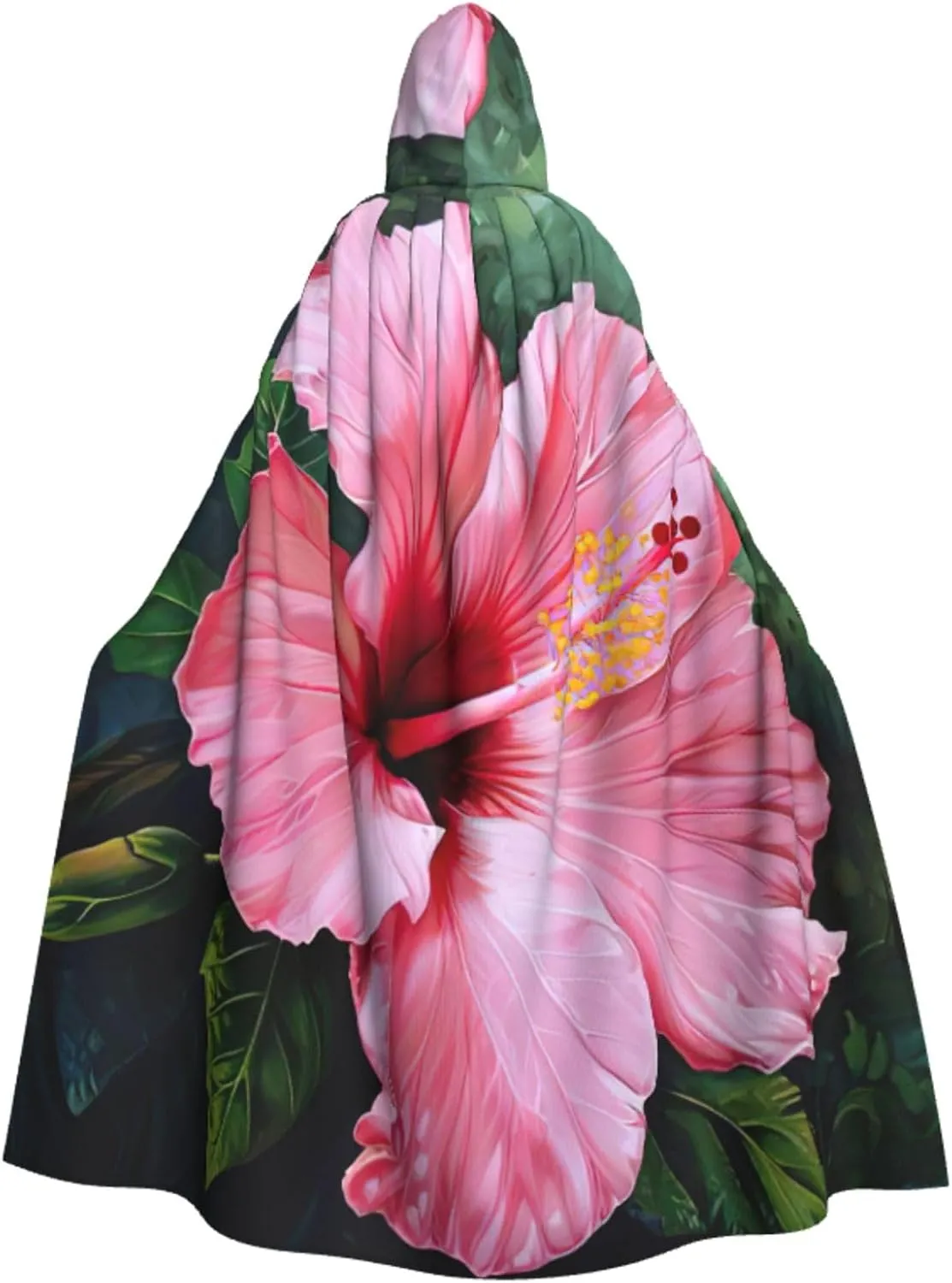 Hawaii Red Flower Print Halloween Hooded Cloak Hooded Cape Adult Halloween Costume Cosplay Witch Cloak with Extra Comfort