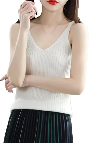 Hgvcfcv Spring Autumn Cashmere Vest Women Merino Wool Sweater Knitted Sleeveless Female Pullover Camisole Shirt Tank Tops