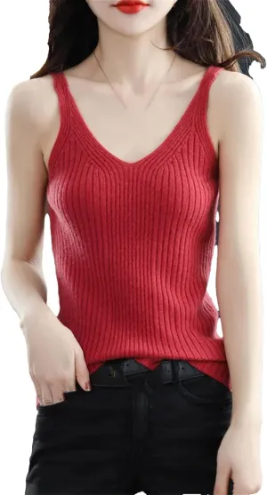 Hgvcfcv Spring Autumn Cashmere Vest Women Merino Wool Sweater Knitted Sleeveless Female Pullover Camisole Shirt Tank Tops