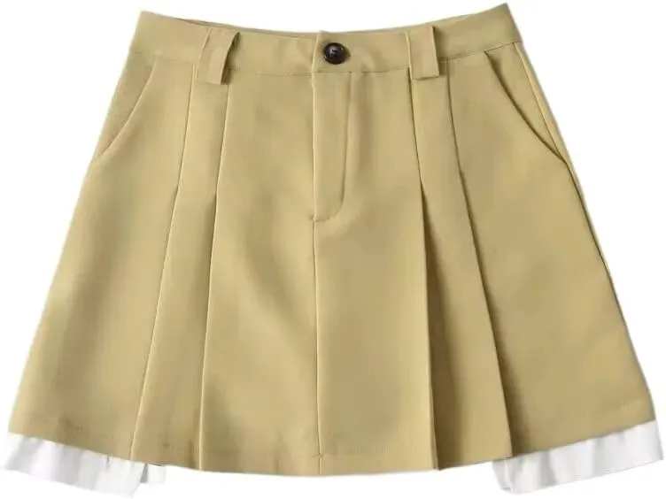 High Waist Patchwork Pleated Skirt for Women