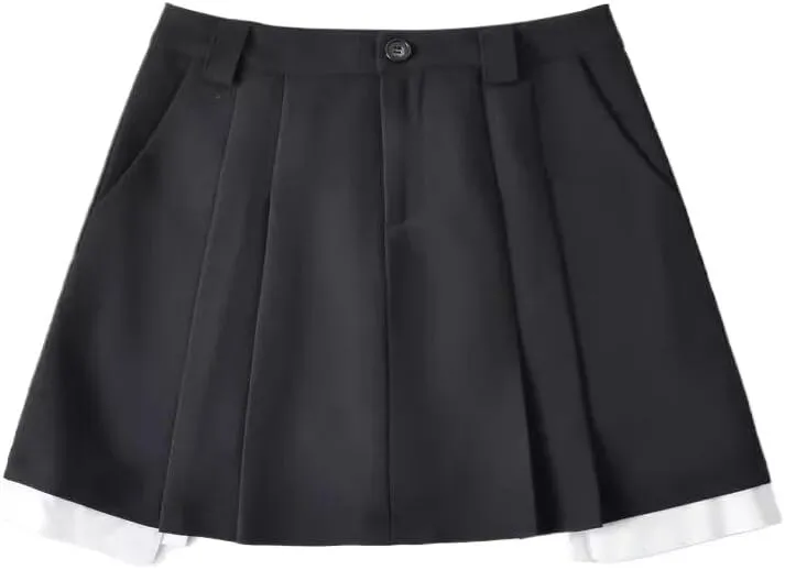 High Waist Patchwork Pleated Skirt for Women