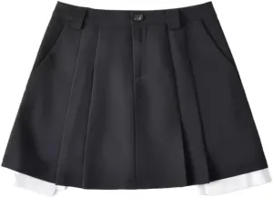 High Waist Patchwork Pleated Skirt for Women