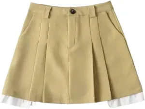 High Waist Patchwork Pleated Skirt for Women