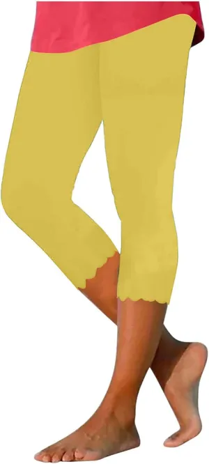 High Waisted Capri Leggings for Women Workout Running Yoga Pants Casual Summer Solid Color Beach Cropped Trousers