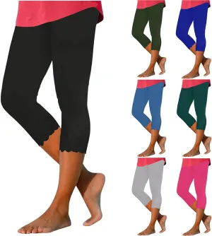 High Waisted Capri Leggings for Women Workout Running Yoga Pants Casual Summer Solid Color Beach Cropped Trousers