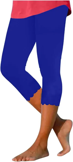 High Waisted Capri Leggings for Women Workout Running Yoga Pants Casual Summer Solid Color Beach Cropped Trousers