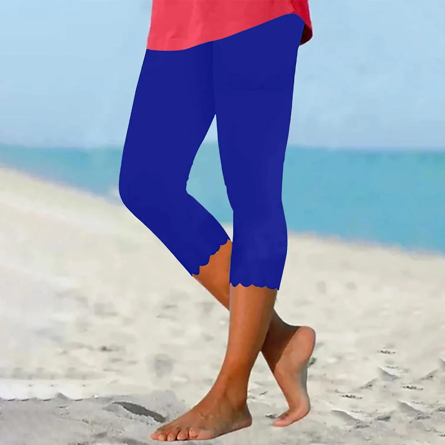 High Waisted Capri Leggings for Women Workout Running Yoga Pants Casual Summer Solid Color Beach Cropped Trousers