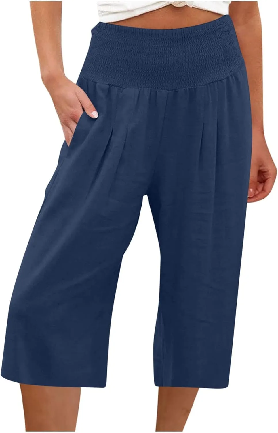 High Waisted Capri Pants for Women Casual Summer Wide Leg Cotton Linen Pant Beach Cropped Trousers Resort Wear
