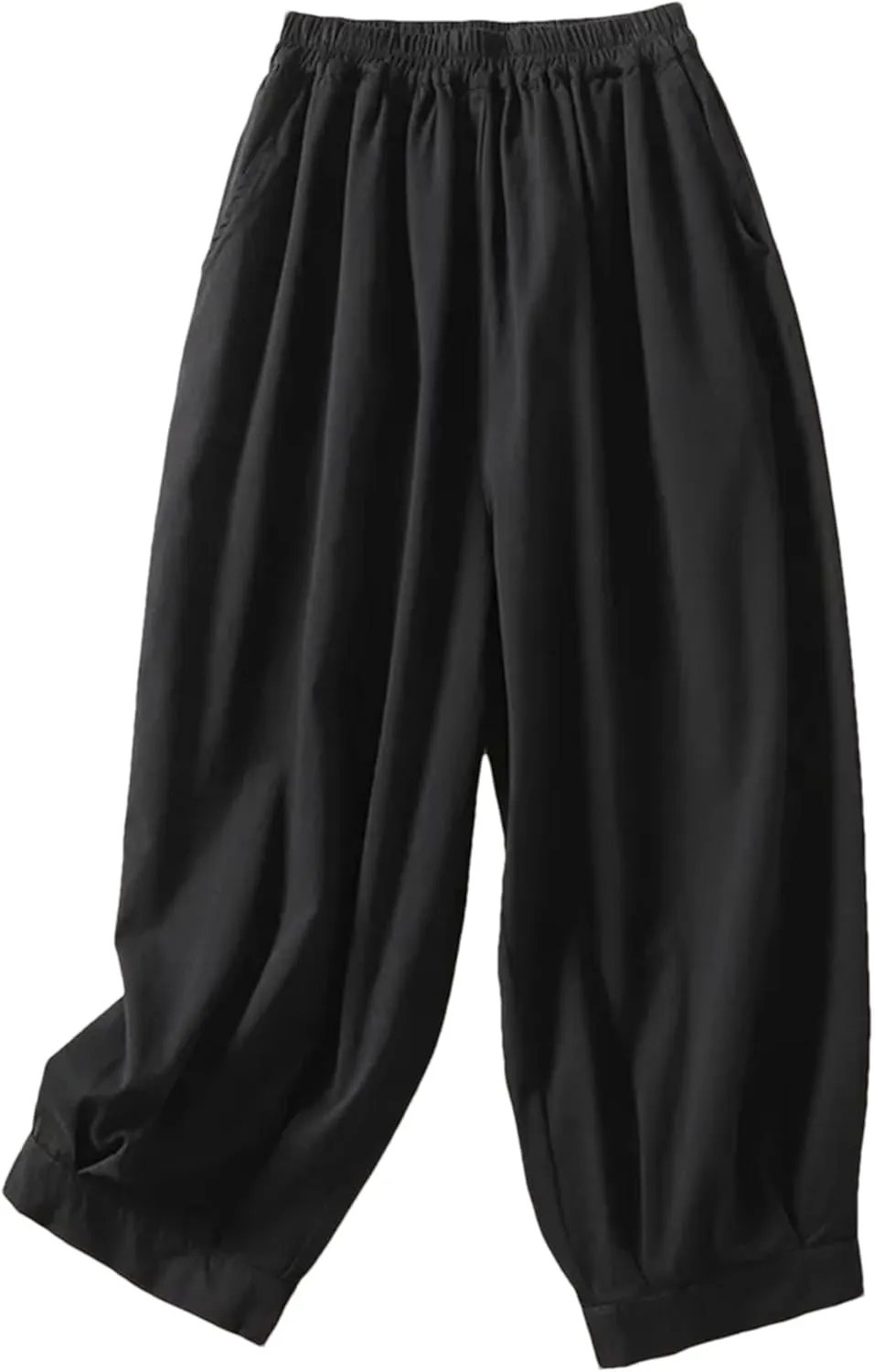 Hndudnff Women Summer Cotton Trousers Casual Loose Calf-Length Harem Pants Solid Wide Leg Pants