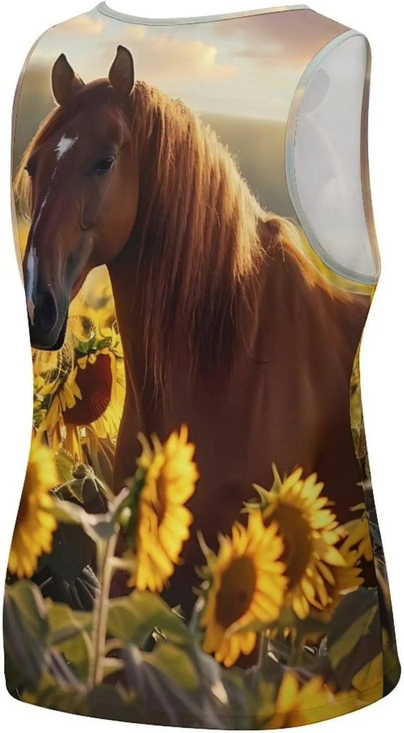 Horse and Sunflowers Mens Tank Top Undershirt Sleeveless Gym Vest Workout T-Shirts