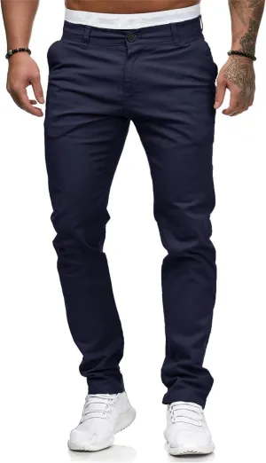 HUNGSON Mens Chinos Dress Pants Slim Straight Fit Flat-Front Golf Pants Casual Travel Slacks