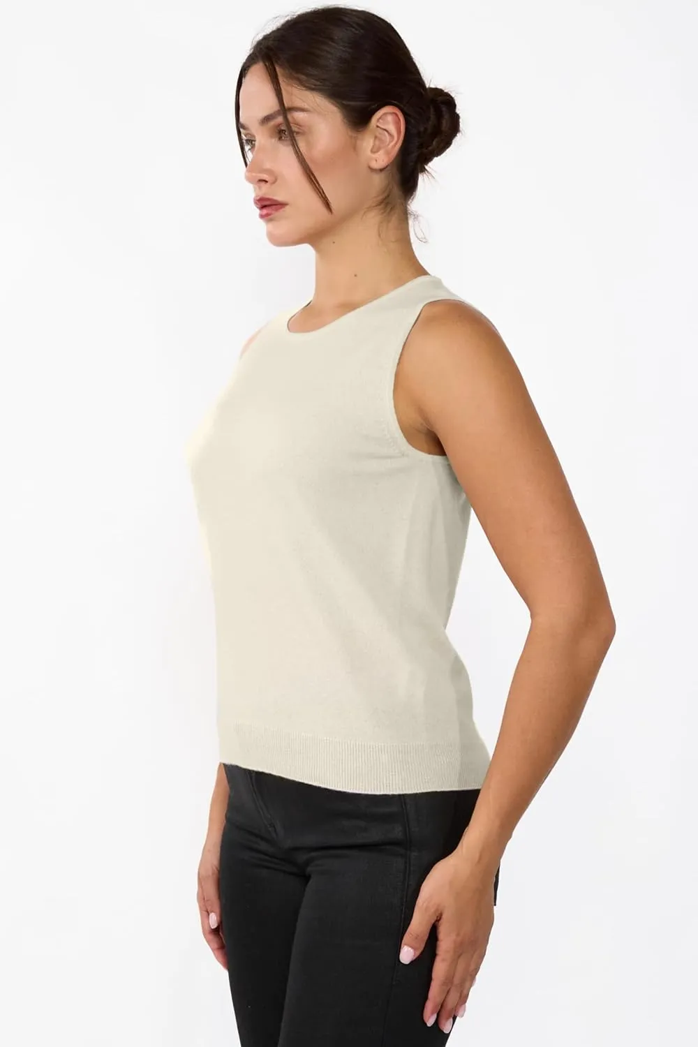 JENNIE LIU 100% Cashmere Tank Tops for Women | Sleeveless Crewneck Sweater Vest