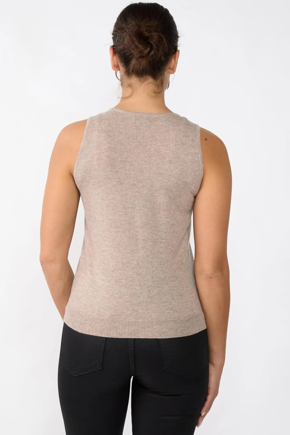 JENNIE LIU 100% Cashmere Tank Tops for Women | Sleeveless Crewneck Sweater Vest