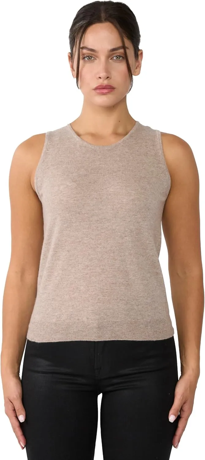 JENNIE LIU 100% Cashmere Tank Tops for Women | Sleeveless Crewneck Sweater Vest
