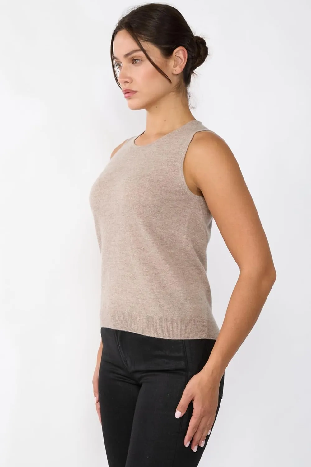 JENNIE LIU 100% Cashmere Tank Tops for Women | Sleeveless Crewneck Sweater Vest
