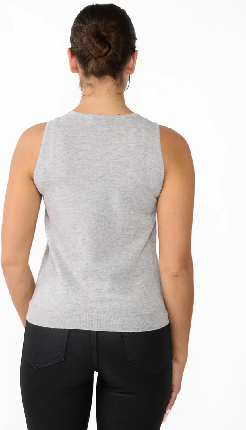 JENNIE LIU 100% Cashmere Tank Tops for Women | Sleeveless Crewneck Sweater Vest