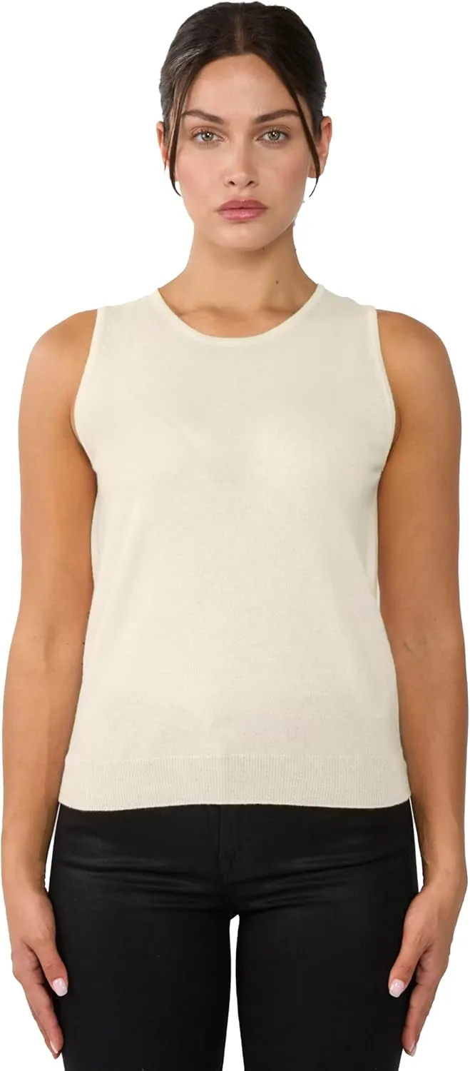 JENNIE LIU 100% Cashmere Tank Tops for Women | Sleeveless Crewneck Sweater Vest