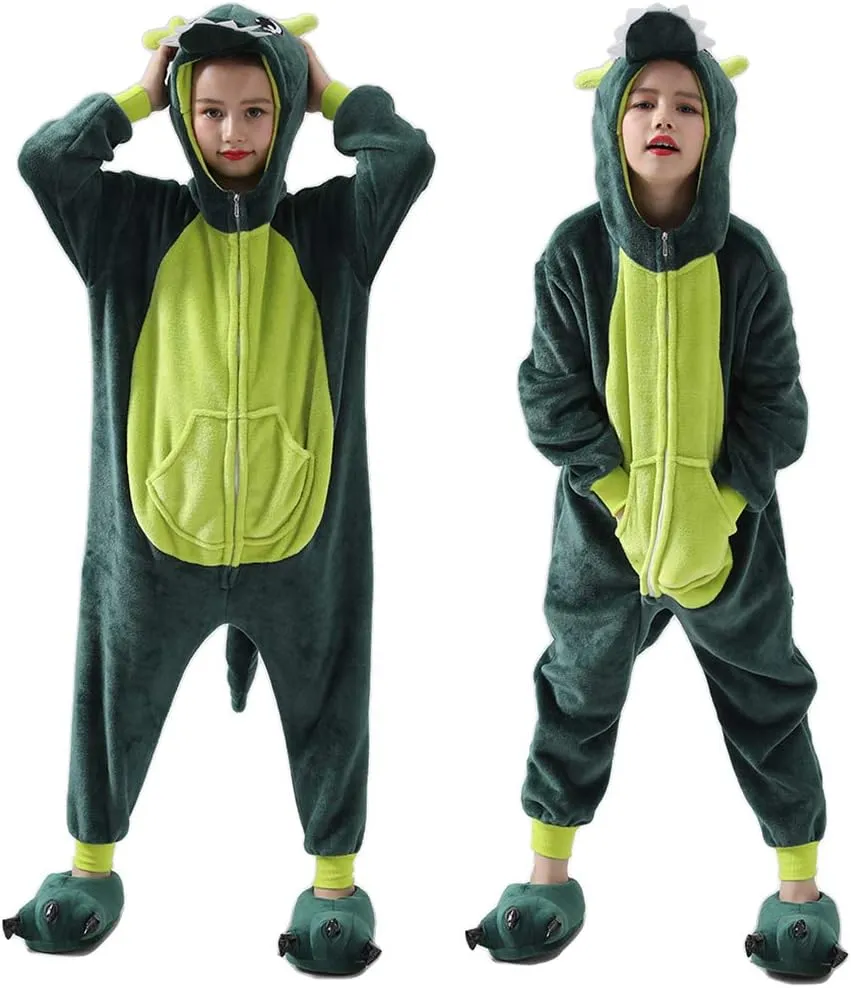 Kids Onesie Pajamas Unisex Dragon Christmas Halloween Costume Age 2-10 Years Without Slipper 