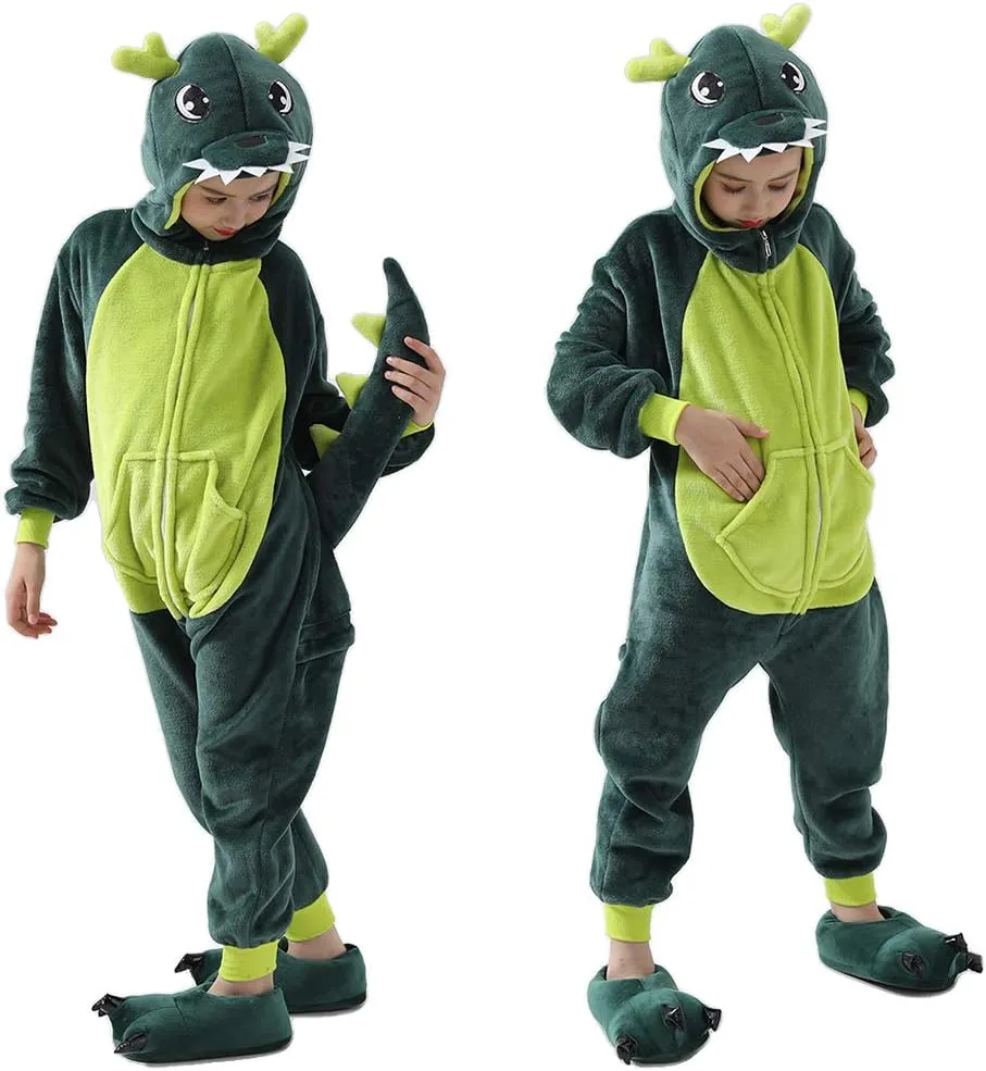 Kids Onesie Pajamas Unisex Dragon Christmas Halloween Costume Age 2-10 Years Without Slipper 