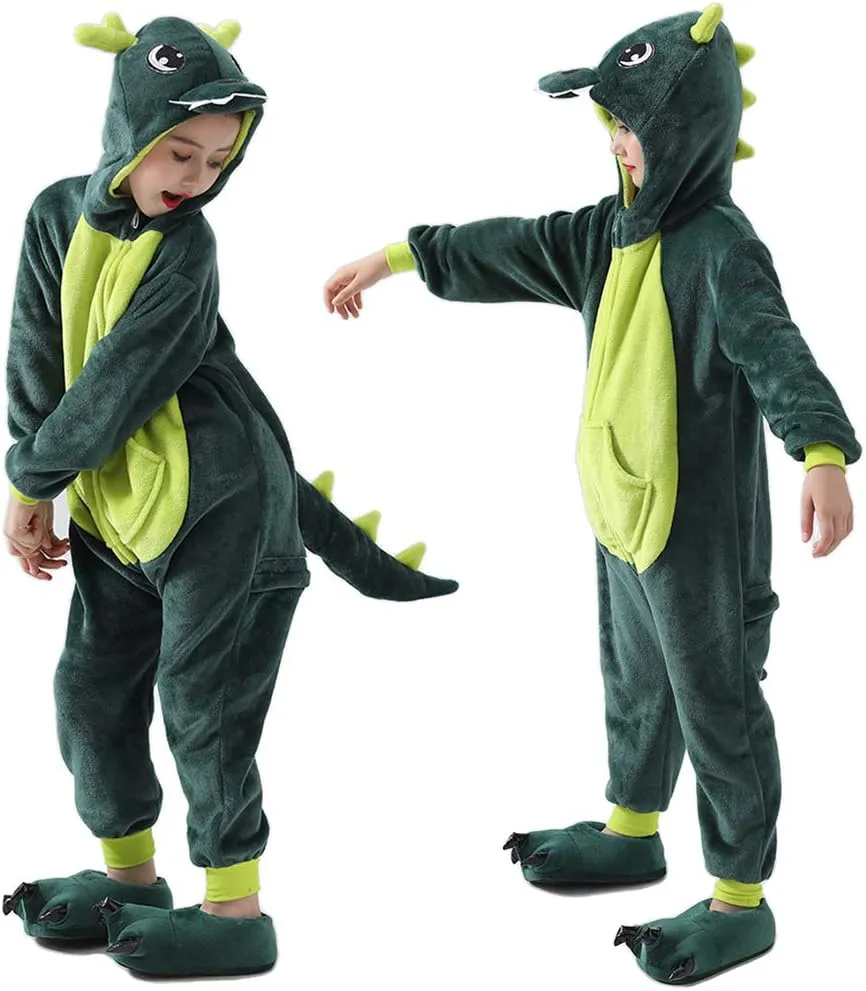 Kids Onesie Pajamas Unisex Dragon Christmas Halloween Costume Age 2-10 Years Without Slipper 