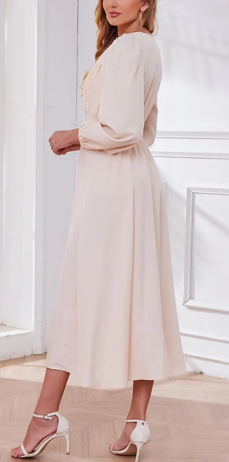 Kormei Women's Fall Maxi Dress Long Sleeve V Neck Casual Flowy A Line Cocktail Party Wedding Guest Dresses