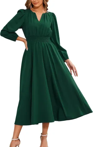 Kormei Women's Fall Maxi Dress Long Sleeve V Neck Casual Flowy A Line Cocktail Party Wedding Guest Dresses
