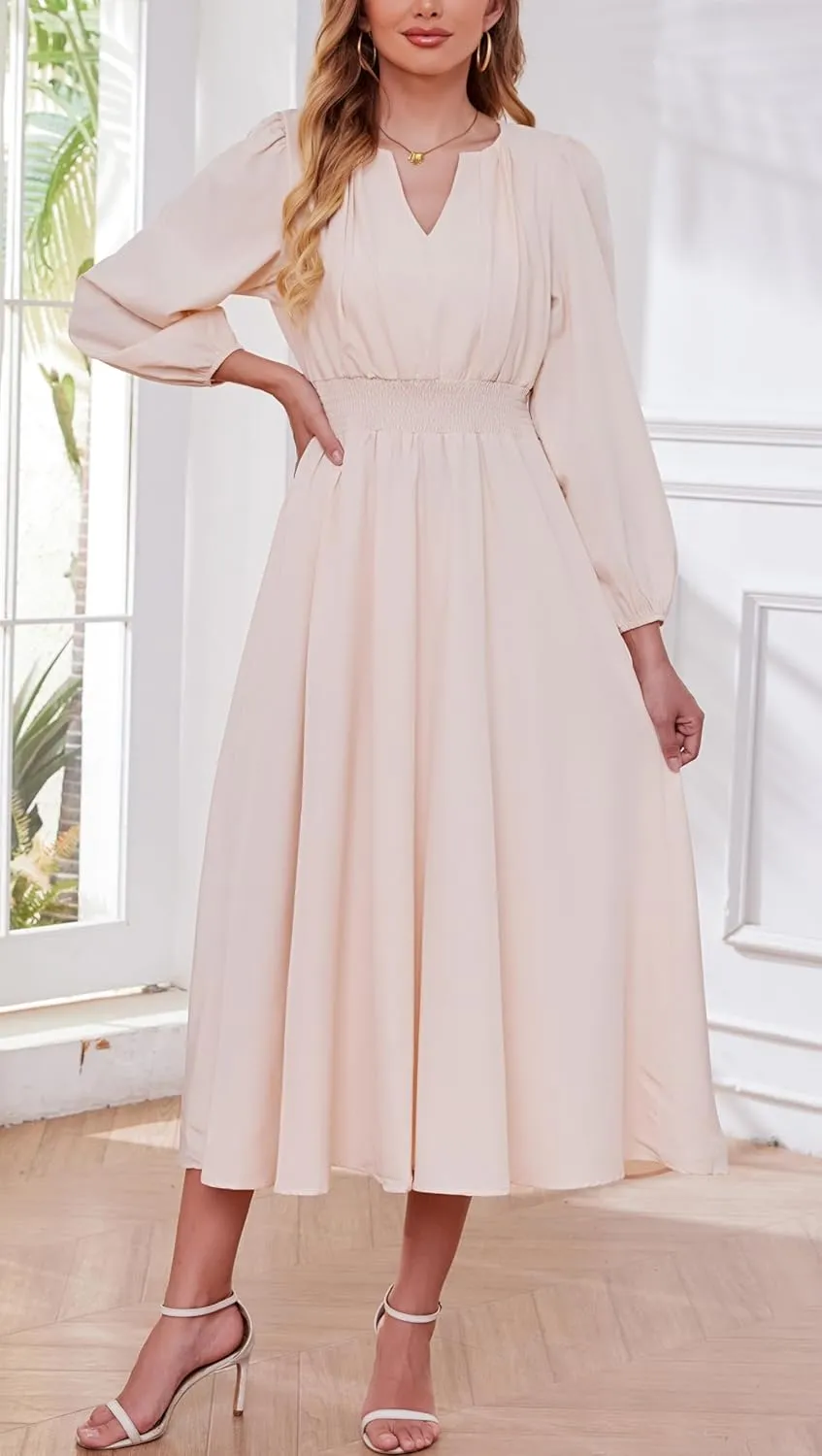 Kormei Women's Fall Maxi Dress Long Sleeve V Neck Casual Flowy A Line Cocktail Party Wedding Guest Dresses