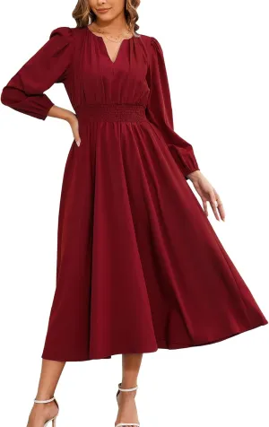 Kormei Women's Fall Maxi Dress Long Sleeve V Neck Casual Flowy A Line Cocktail Party Wedding Guest Dresses
