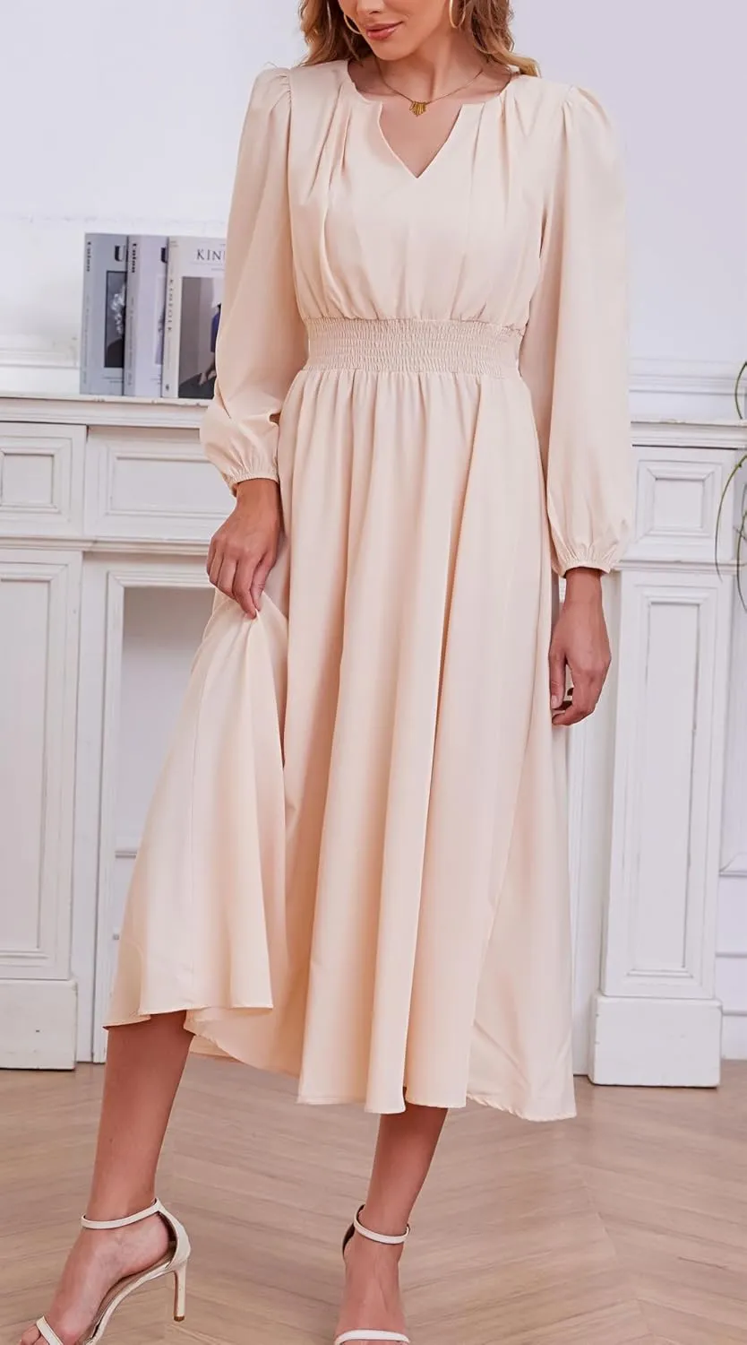 Kormei Women's Fall Maxi Dress Long Sleeve V Neck Casual Flowy A Line Cocktail Party Wedding Guest Dresses