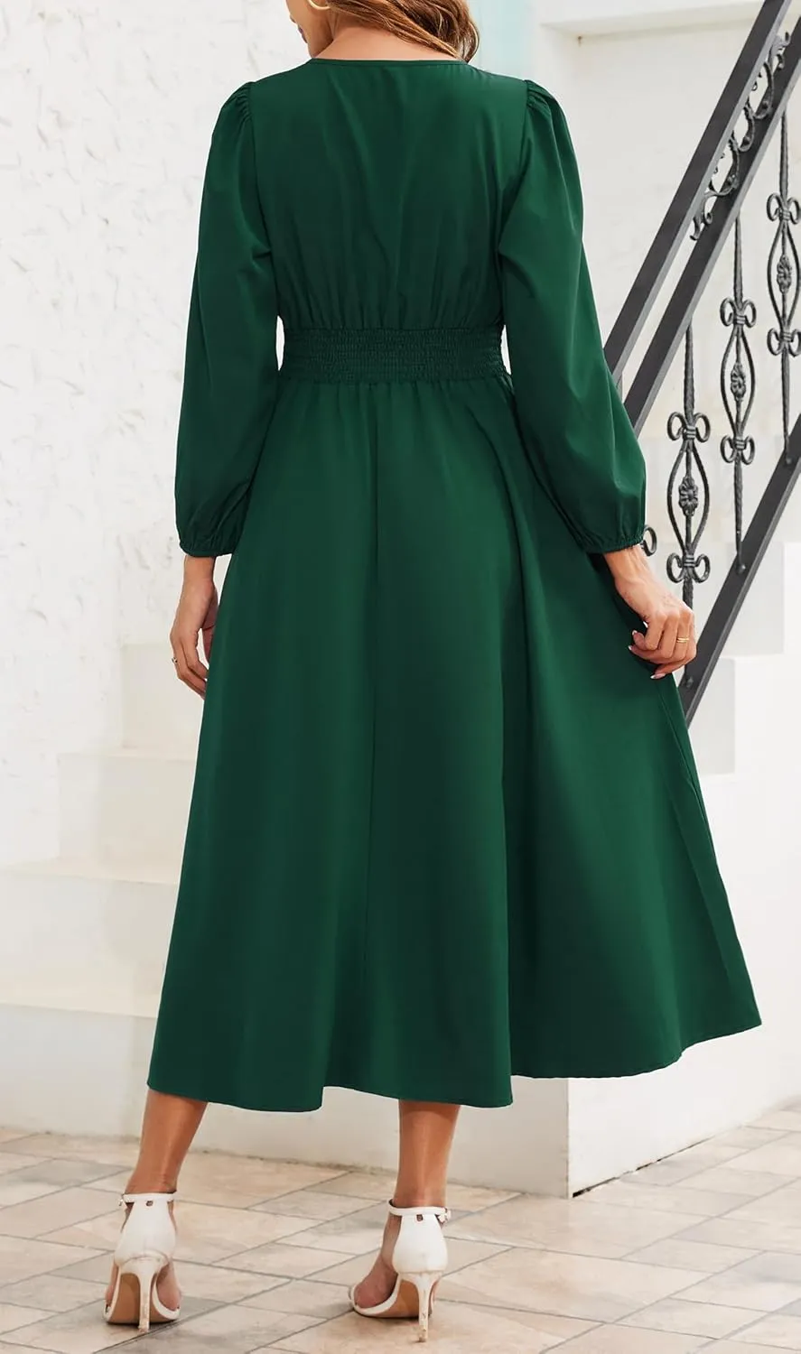 Kormei Women's Fall Maxi Dress Long Sleeve V Neck Casual Flowy A Line Cocktail Party Wedding Guest Dresses
