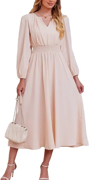 Kormei Women's Fall Maxi Dress Long Sleeve V Neck Casual Flowy A Line Cocktail Party Wedding Guest Dresses