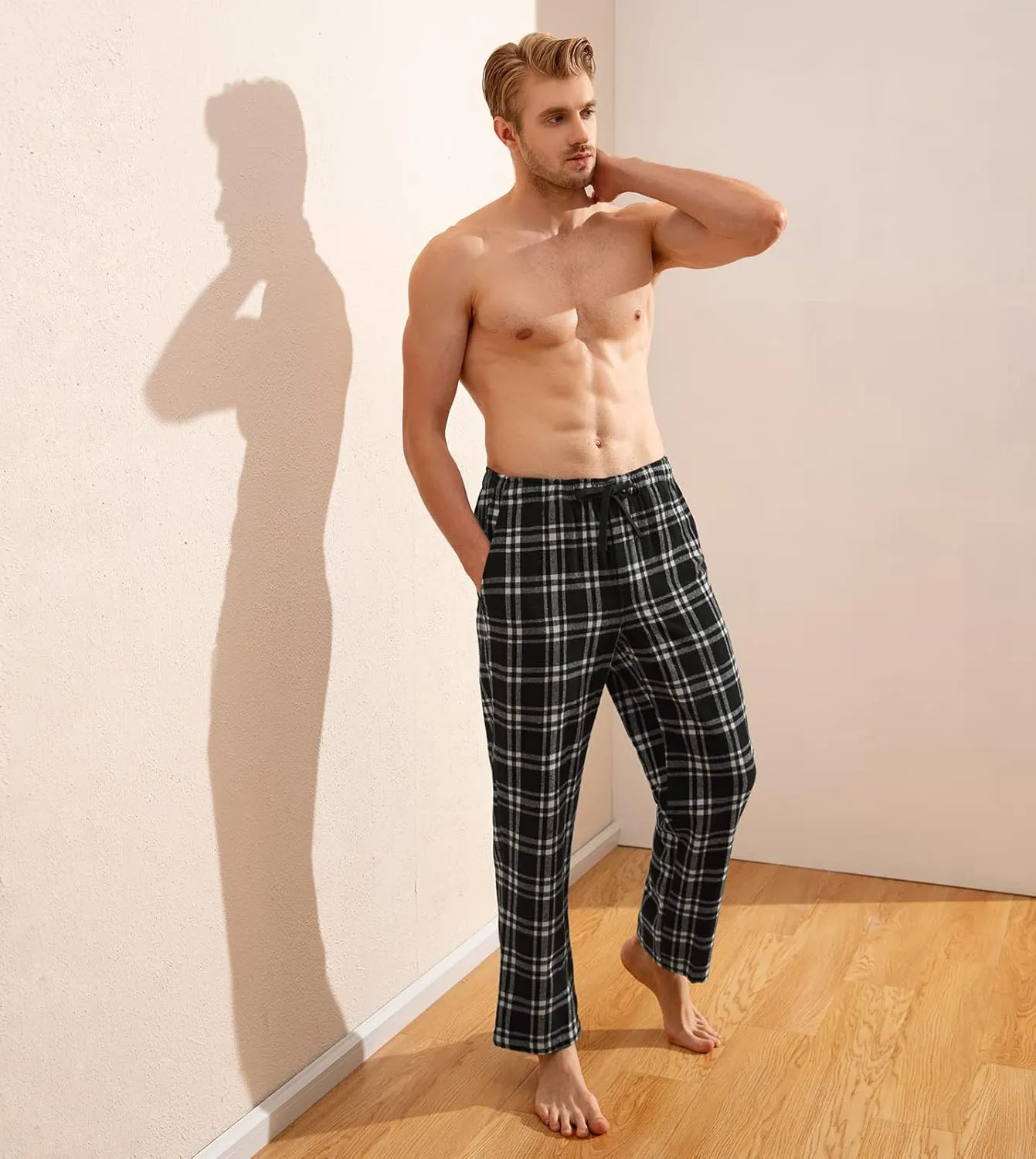 LAPASA Men's Pajama Pants Cotton Flannel Plaid Lounge Fleece Warm Sleepwear Pants PJ Bottoms Drawstring and Pockets M39/M128