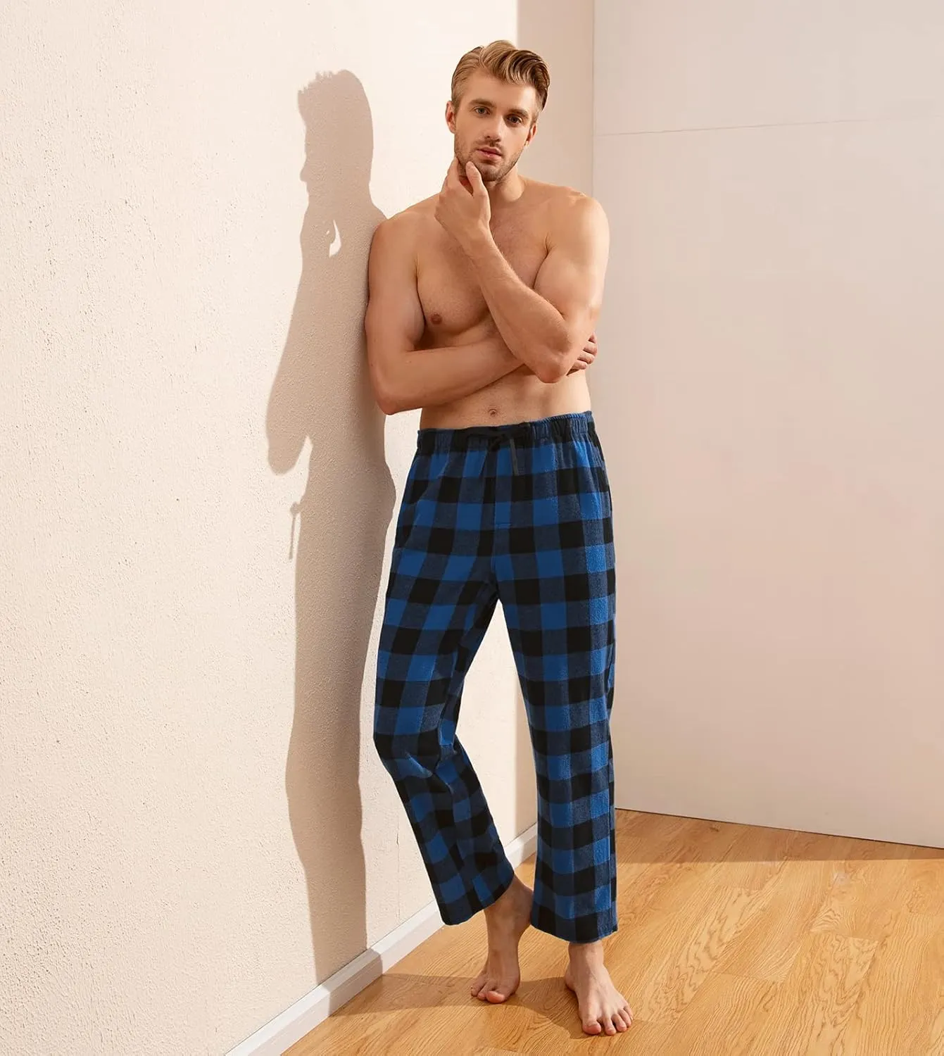 LAPASA Men's Pajama Pants Cotton Flannel Plaid Lounge Fleece Warm Sleepwear Pants PJ Bottoms Drawstring and Pockets M39/M128