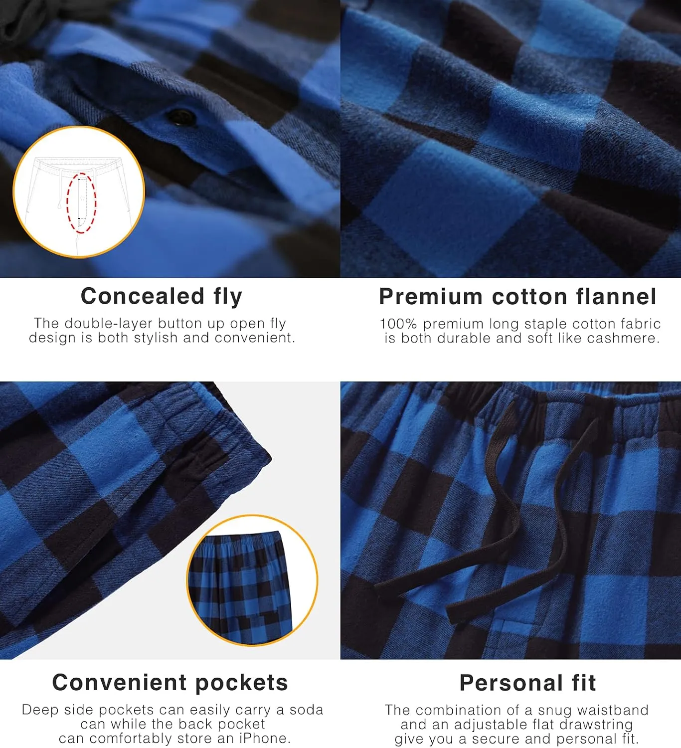 LAPASA Men's Pajama Pants Cotton Flannel Plaid Lounge Fleece Warm Sleepwear Pants PJ Bottoms Drawstring and Pockets M39/M128