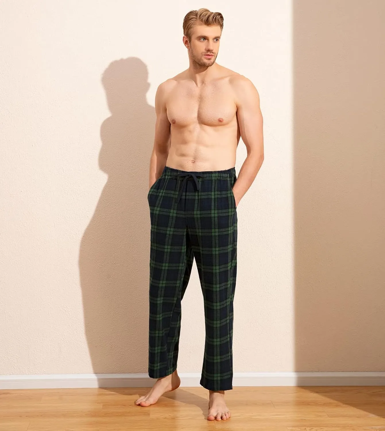 LAPASA Men's Pajama Pants Cotton Flannel Plaid Lounge Fleece Warm Sleepwear Pants PJ Bottoms Drawstring and Pockets M39/M128
