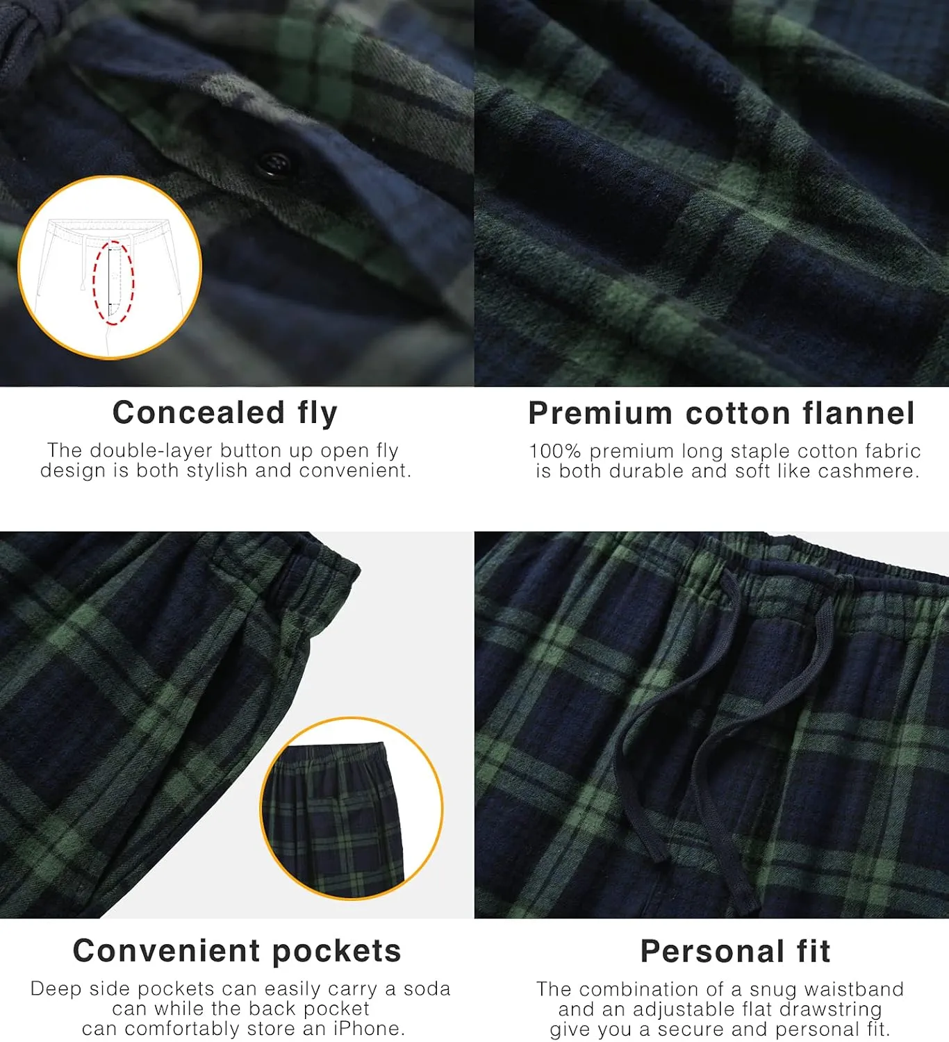 LAPASA Men's Pajama Pants Cotton Flannel Plaid Lounge Fleece Warm Sleepwear Pants PJ Bottoms Drawstring and Pockets M39/M128