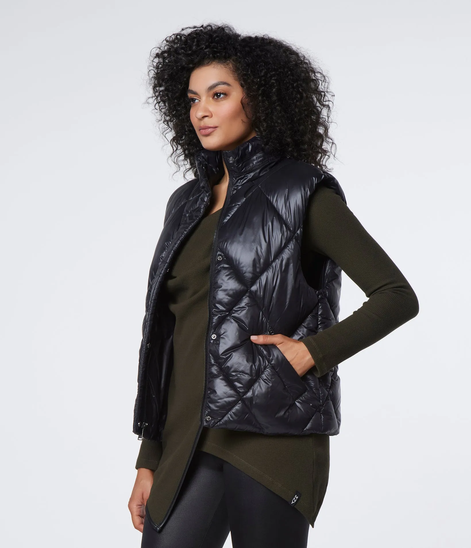 Large Diamond Quilted Vest With Hidden Rain Hood
