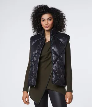 Large Diamond Quilted Vest With Hidden Rain Hood