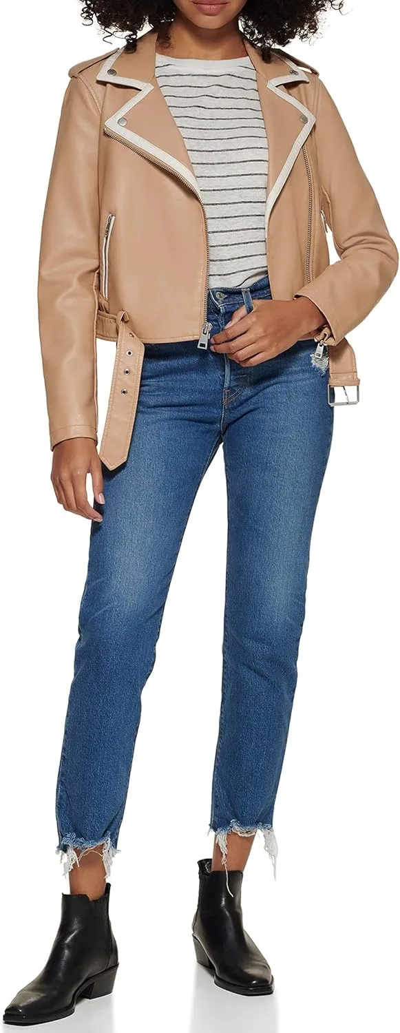 Levi's Women's Faux Leather Belted Motorcycle Jacket (Standard & Plus Sizes)
