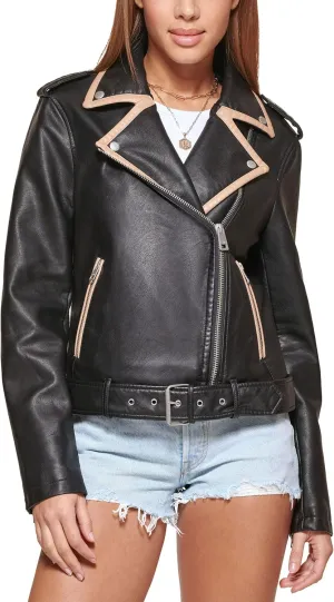 Levi's Women's Faux Leather Belted Motorcycle Jacket (Standard & Plus Sizes)
