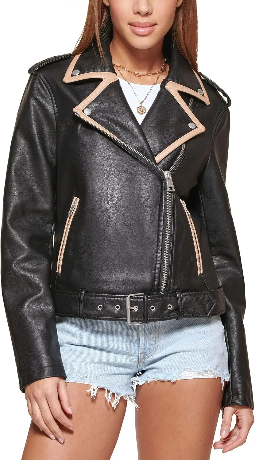 Levi's Women's Faux Leather Belted Motorcycle Jacket (Standard & Plus Sizes)