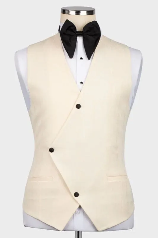 Light Champagne Three Pieces Wedding Suits With Black Notched Lapel Wedding Party Groom Blazer Vest Pants
