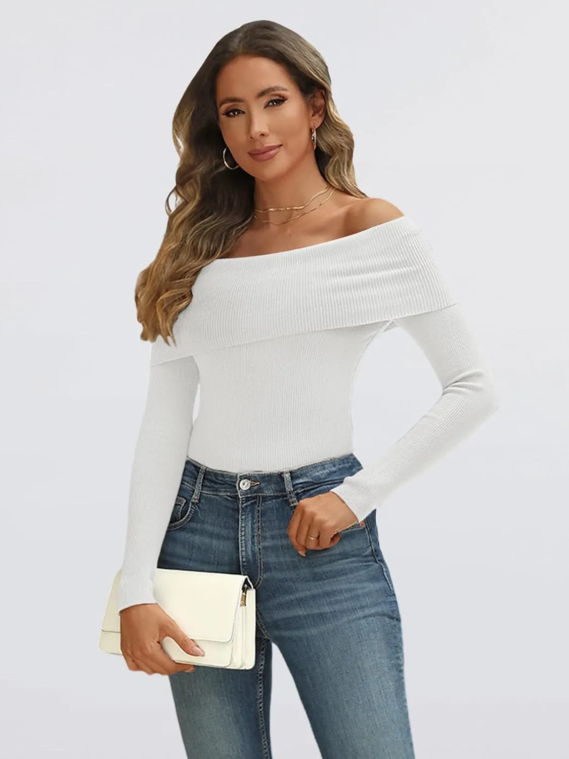LILLUSORY Womens Off The Shoulder Sweater Fall Long Sleeve Going Out Y2k Tops Winter Date Night Outfits