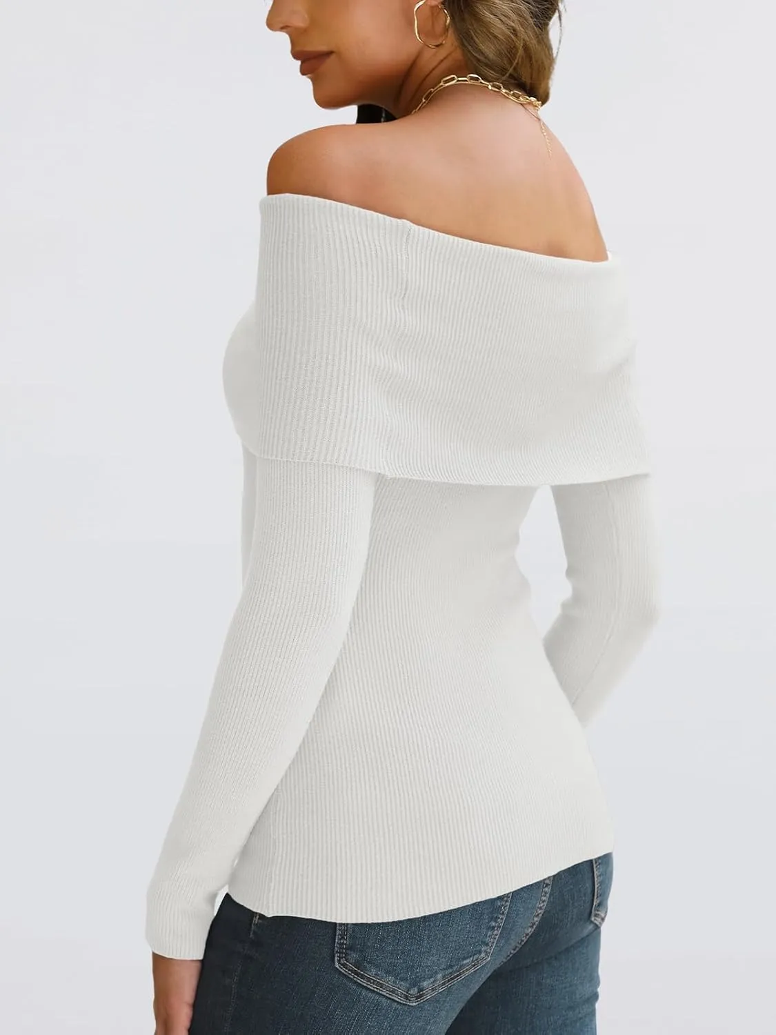 LILLUSORY Womens Off The Shoulder Sweater Fall Long Sleeve Going Out Y2k Tops Winter Date Night Outfits