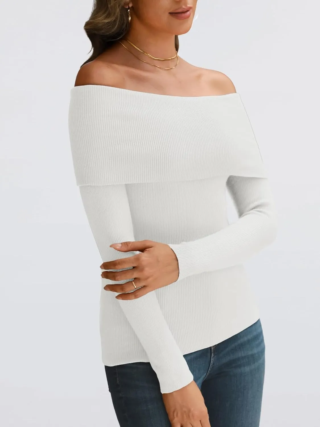 LILLUSORY Womens Off The Shoulder Sweater Fall Long Sleeve Going Out Y2k Tops Winter Date Night Outfits