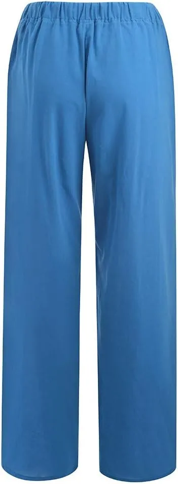 Linen Wide Leg Pants for Women Casual Summer 2024 Loose Comfy Lounge Pant Resort Wear Beach Drawstring Trousers