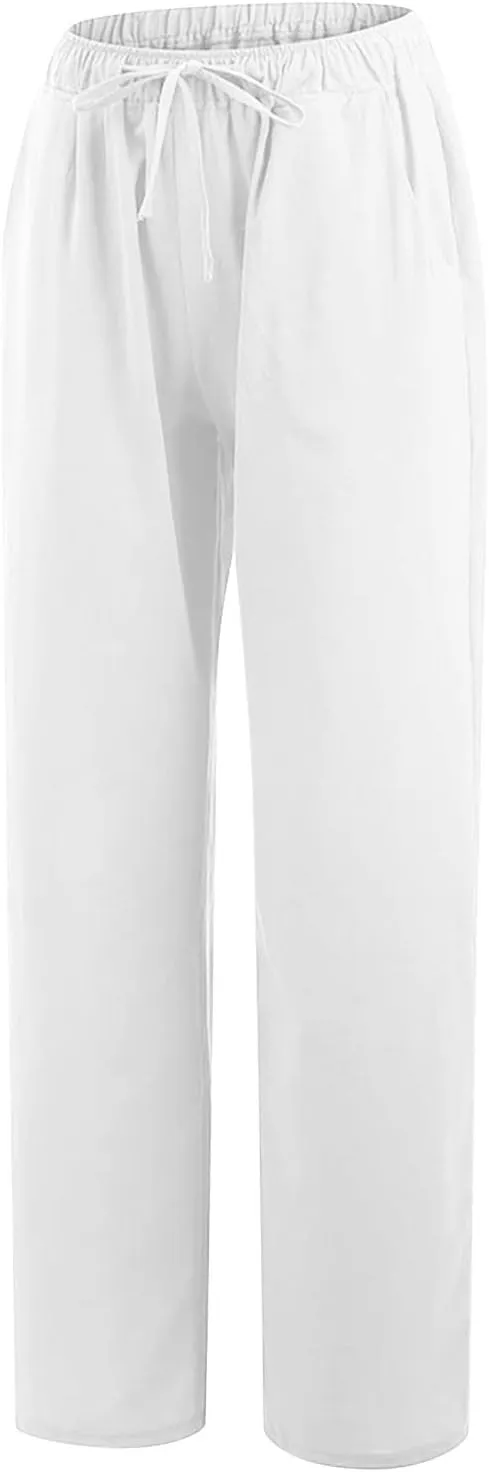 Linen Wide Leg Pants for Women Casual Summer 2024 Loose Comfy Lounge Pant Resort Wear Beach Drawstring Trousers