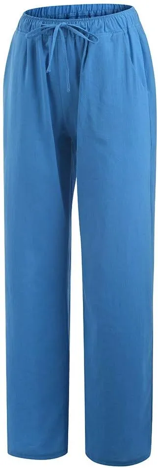 Linen Wide Leg Pants for Women Casual Summer 2024 Loose Comfy Lounge Pant Resort Wear Beach Drawstring Trousers