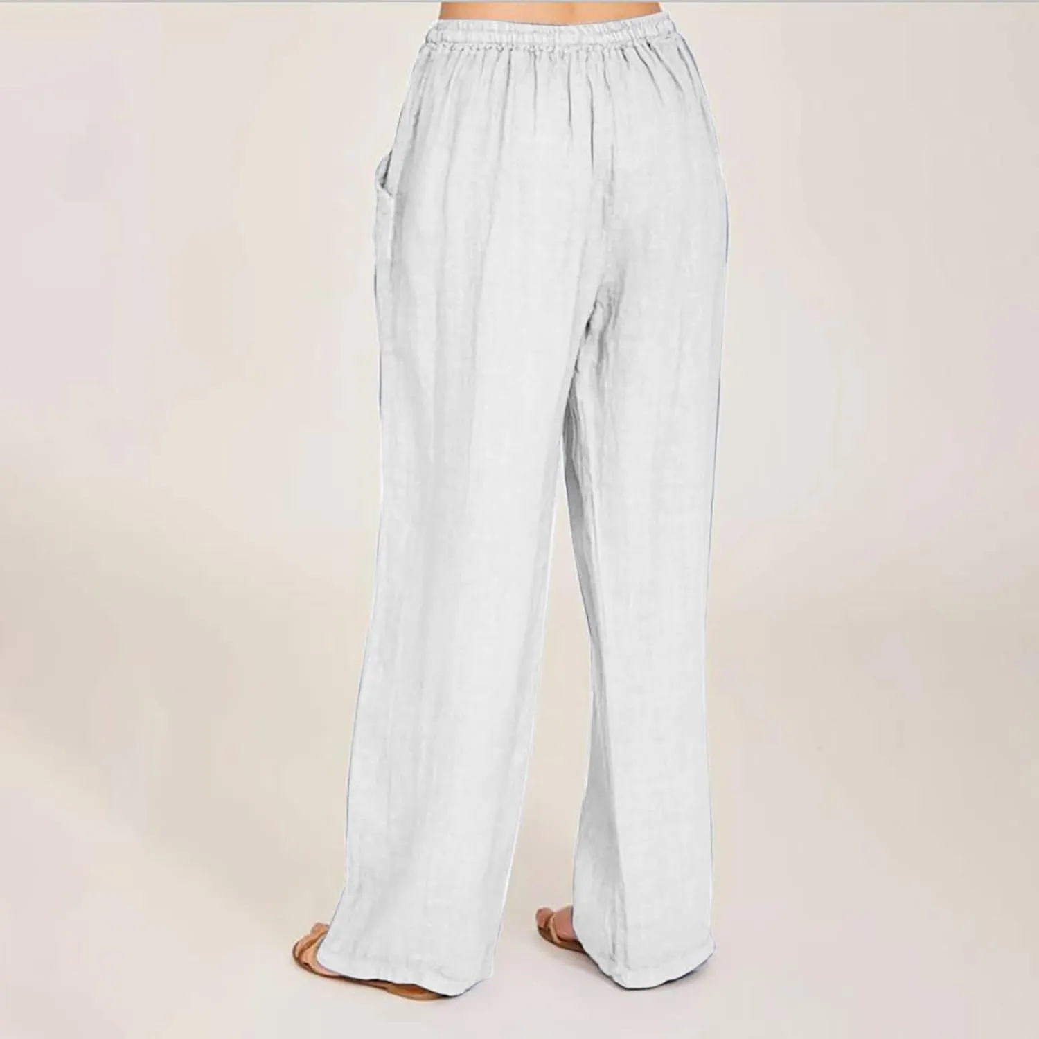 Linen Wide Leg Pants for Women Casual Summer 2024 Loose Comfy Lounge Pant Resort Wear Beach Drawstring Trousers