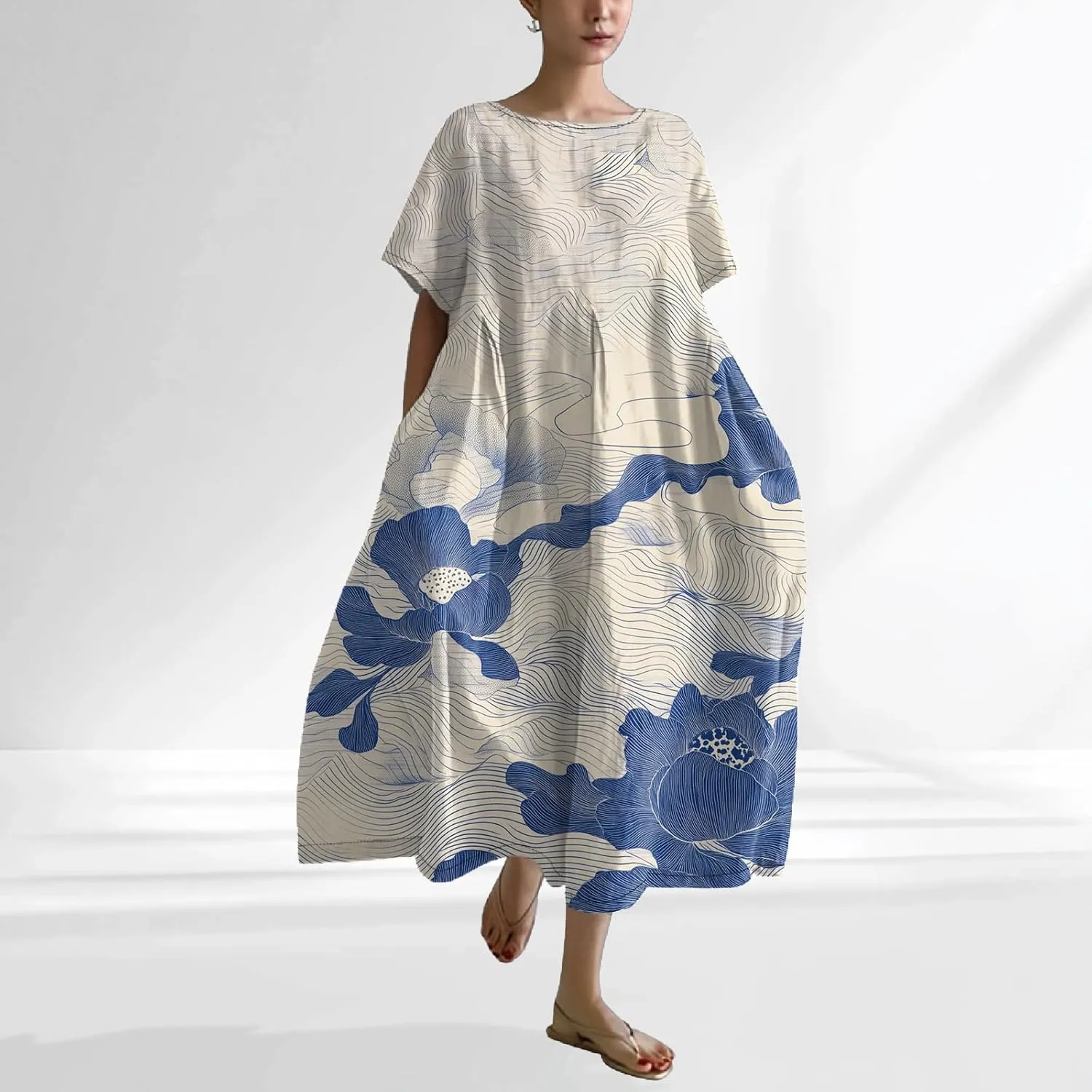 LOAIHA Boho Dress for Women Baggy Plus Size Floral Maxi Dress Summer Bohemian Dress Casual Long Dress Flowy Boho Dresses